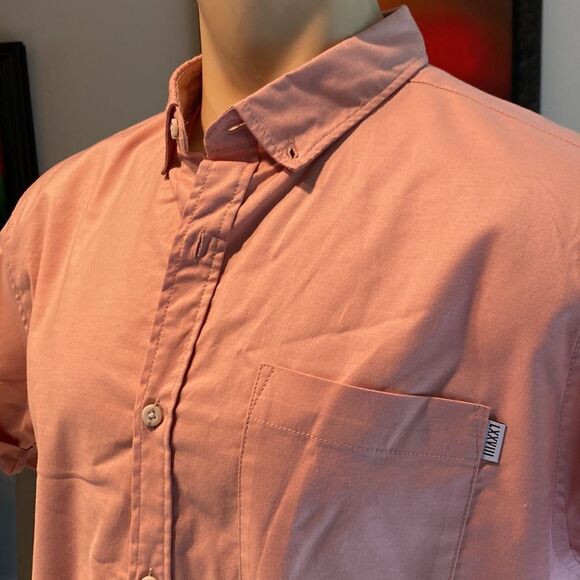 Mens Topman Extra Large Pink Salmon Button Up Polo Short Sleeve Shirt - Picture 2 of 5